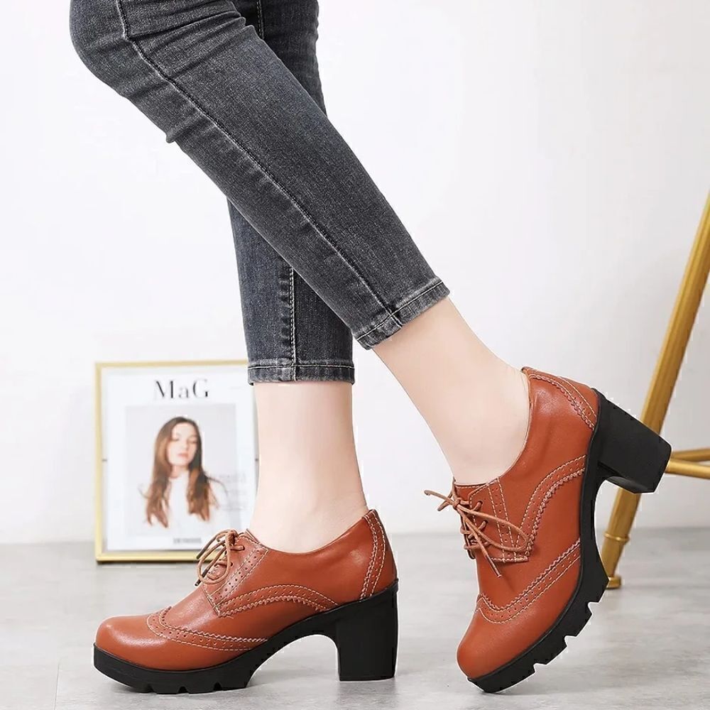 (51-2967) DADAWEN Women's Classic  Mid-Heel Square Toe Oxfords Sz 40 (9.5)